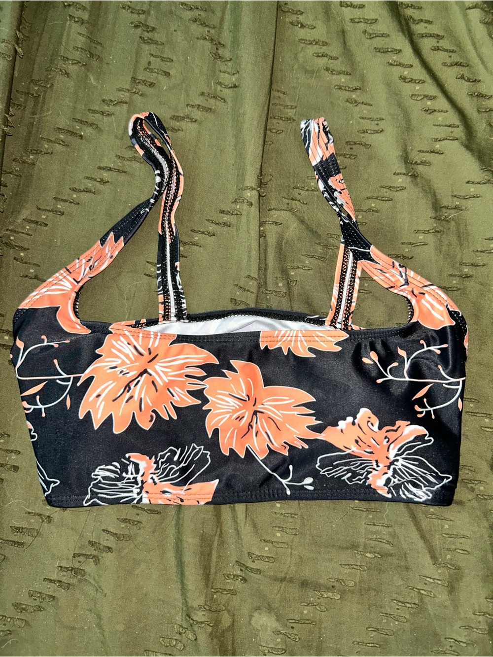 SHEIN Black Bikini Top with Orange Floral Print